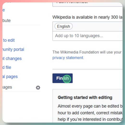 Clicking Finish button on welcome survey